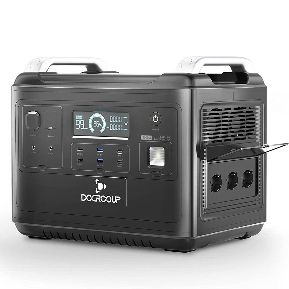 Fangqi Stromerzeuger 2000W Tragbare Powerstation,Solar Generator mit 1997Wh LiFePO4Batterie, (3000+ Zyklen), Mobiler Stromspeicher für den Notfall im Freien,Camping