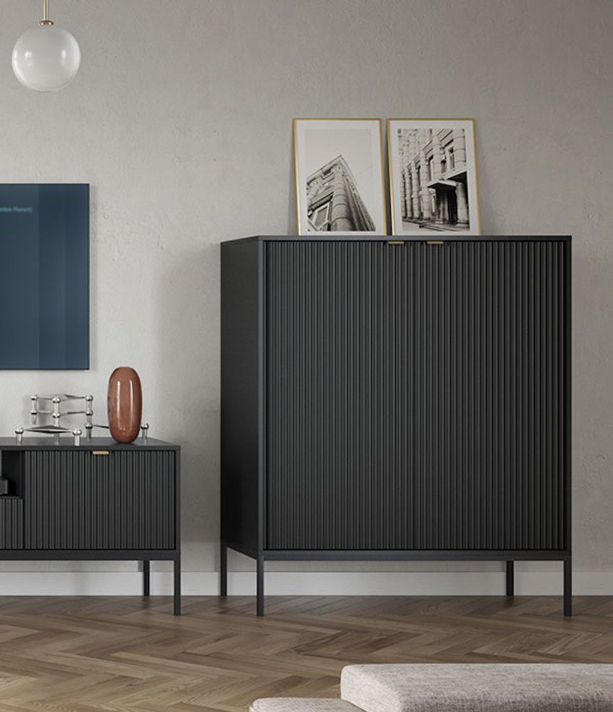 Feldmann-Wohnen Highboard Nova, 104cm schwarz 2-türig MDF