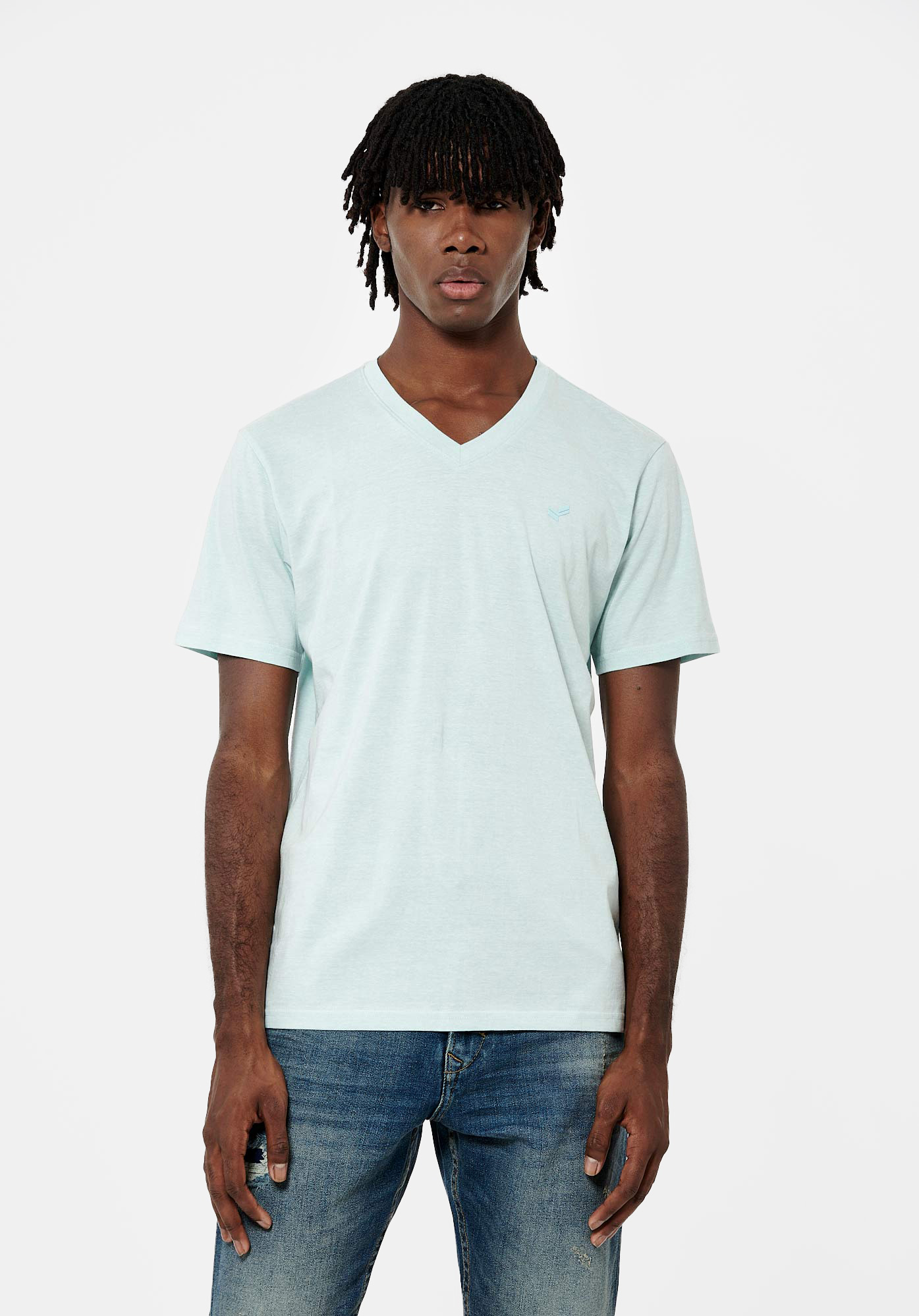 SAVE   T-shirt bleu chiné Homme en 100% coton