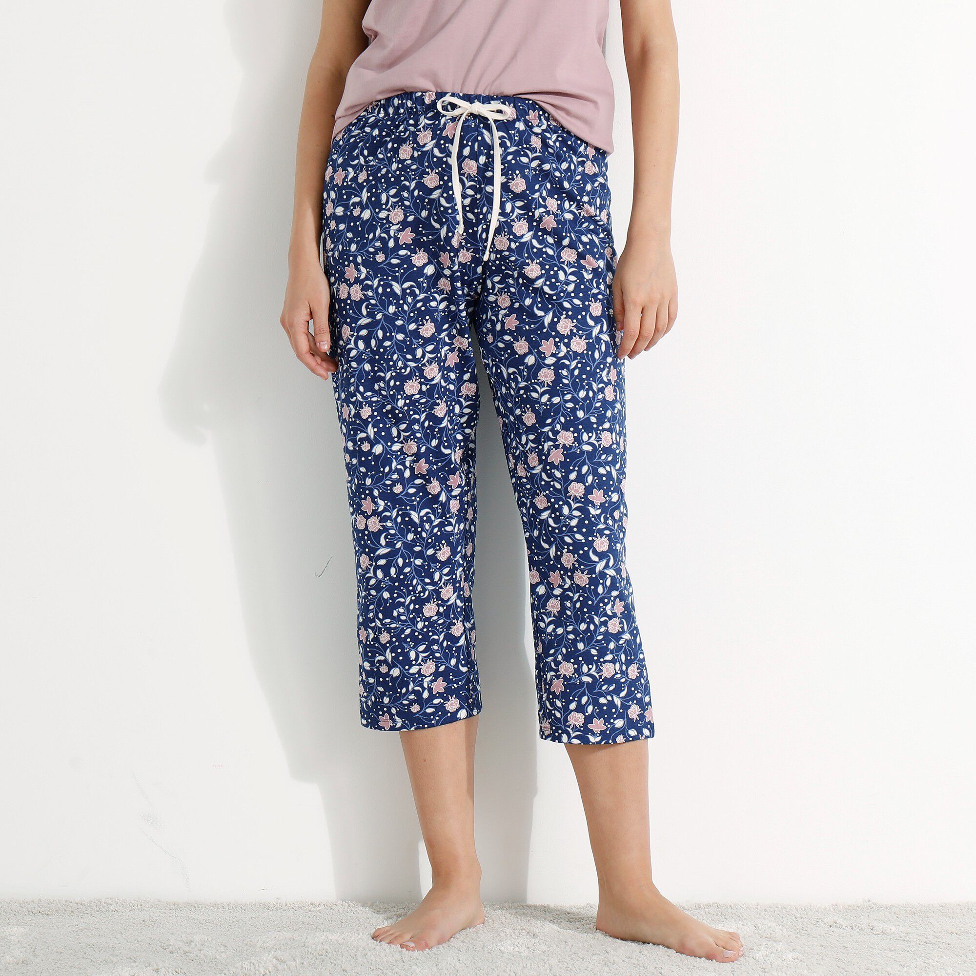 Pantacourt pyjama coton imprimé floral