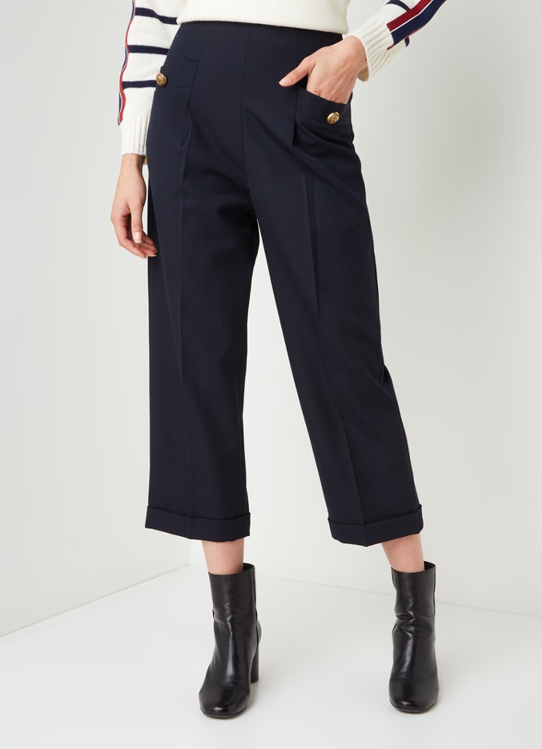 Calça cropped de cintura alta e corte reto Sandro em mistura de lã.