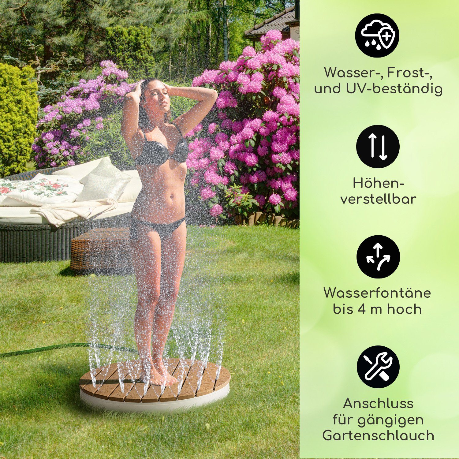 blumfeldt Gartendusche Sumatra Breeze Round Gartendusche WPC Aluminium 70x55cm rund (Set, 1 St), Wasser-, Frost- und UV-beständige Oberfläche