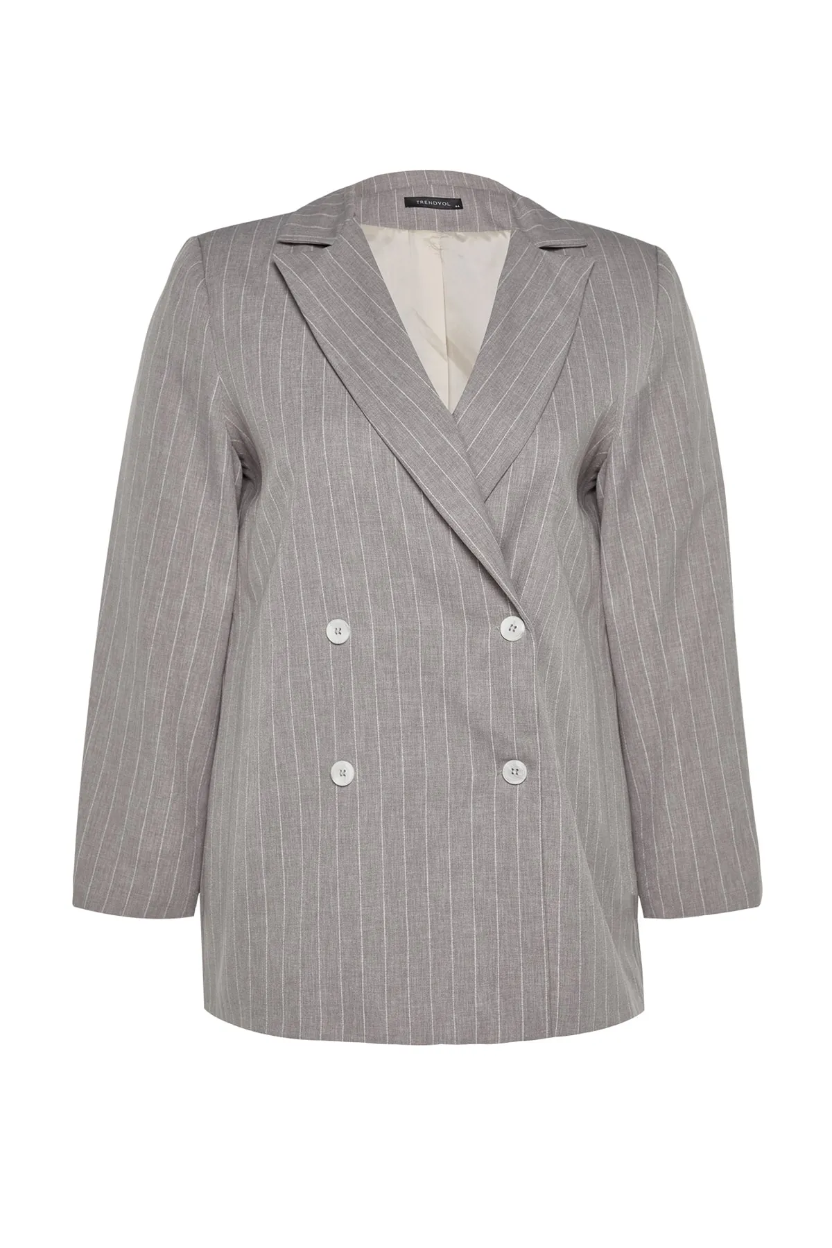 Trendyol Curve  Grau gestreifte, doppelt gewebte Jacke TBBAW24AG00001