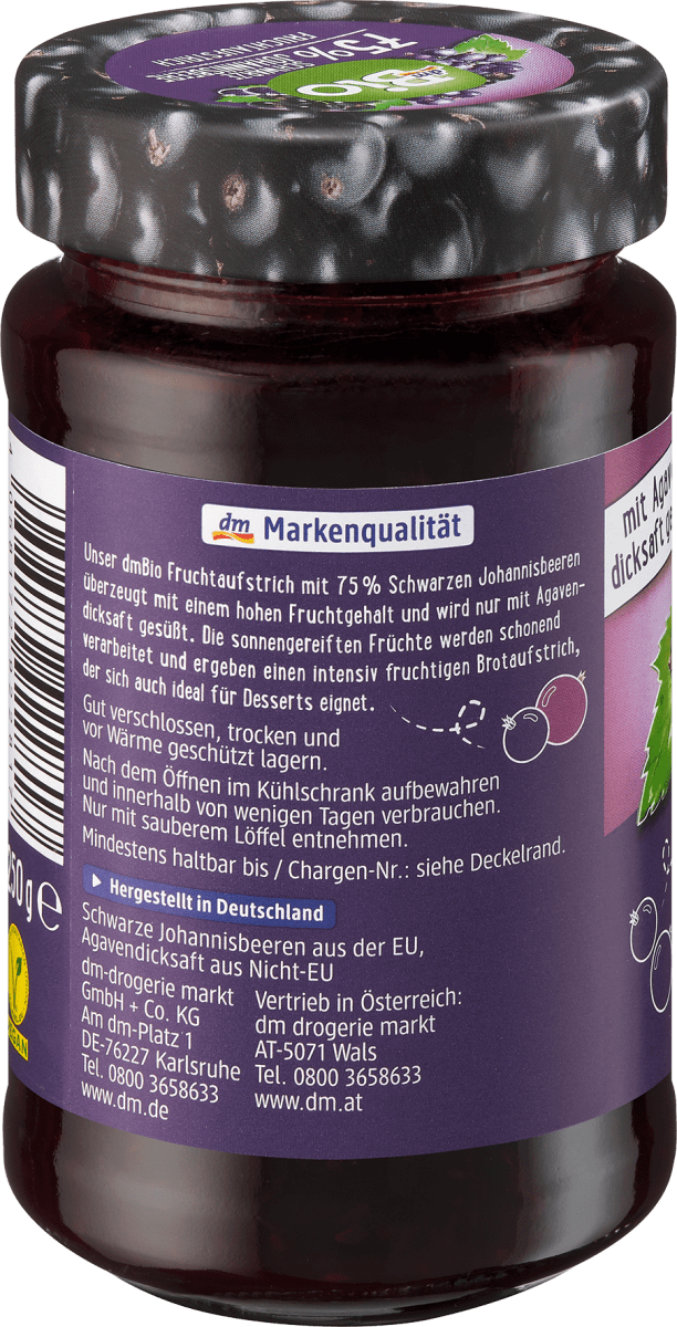 Fruchtaufstrich, Schwarze Johannisbeere 75 %, 250 g