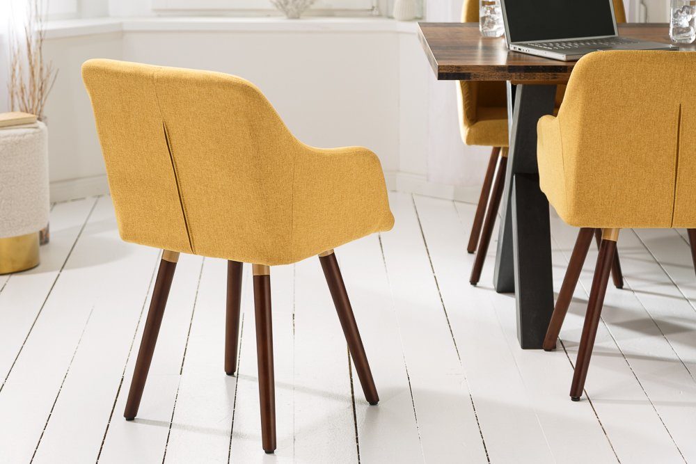 riess-ambiente Polsterstuhl SCANDINAVIA MEISTERSTÜCK senfgelb / braun (Einzelartikel, 1 St), Esszimmer · Webstoff · Massivholz · mit Armlehne · Retro Design