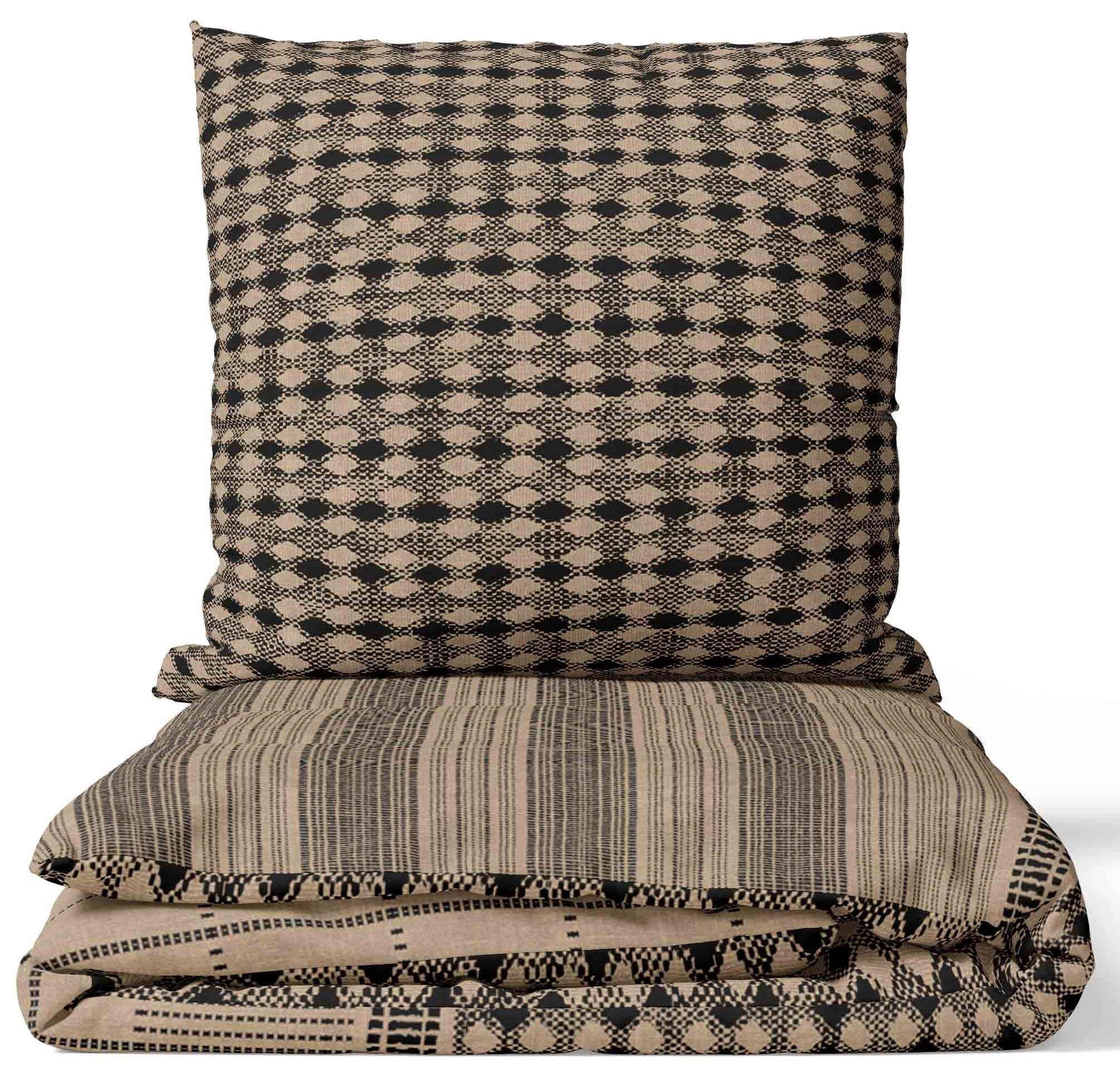 Bettwäsche Baumwolle 135x200, 155x220, 200x200 oder 200x220, Leonado Vicenti, Renforcé, 3 teilig, Karos gestreift mit Reißverschluss