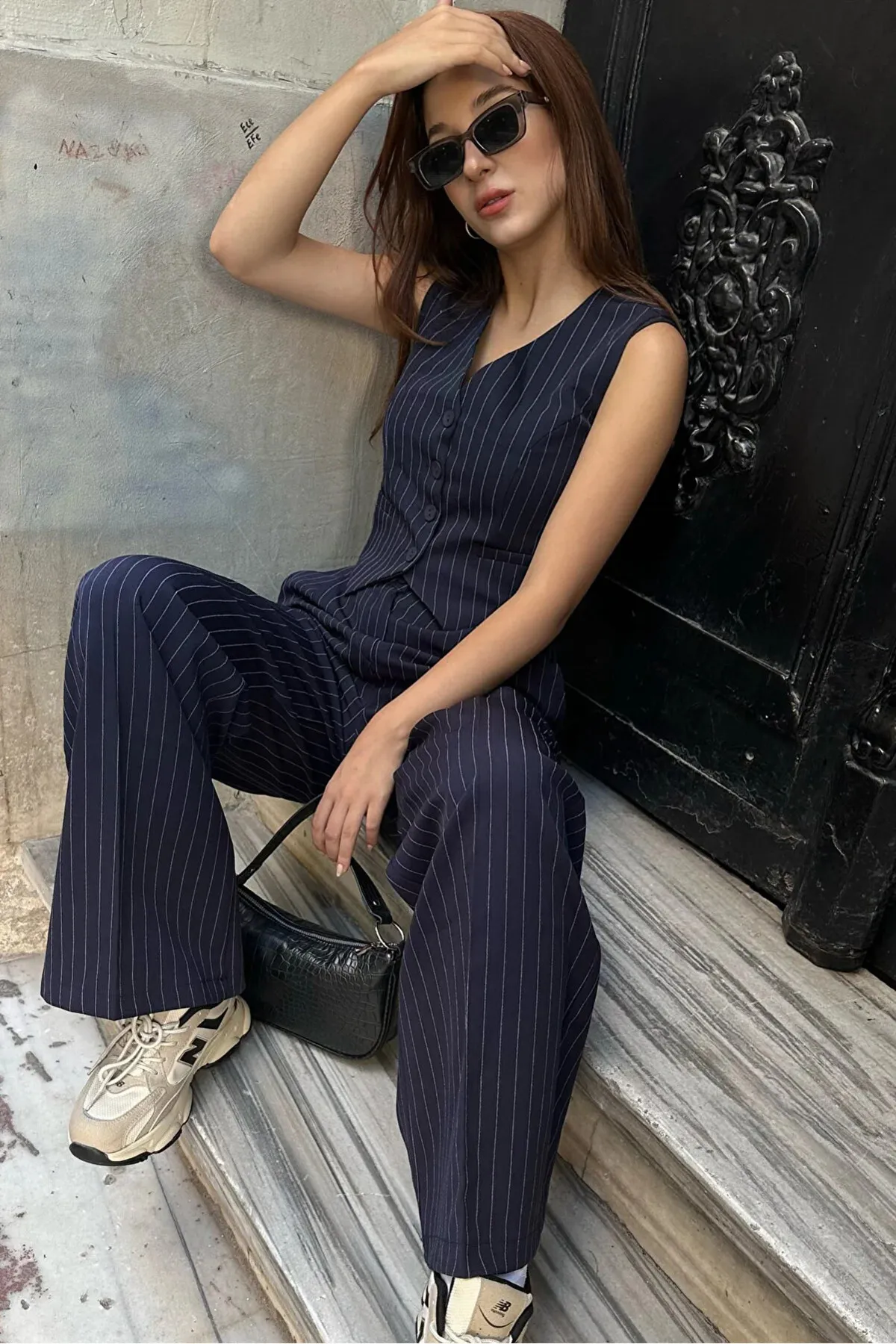 Laluvia  Set aus Weste und Hose mit Streifendetail in Marineblau