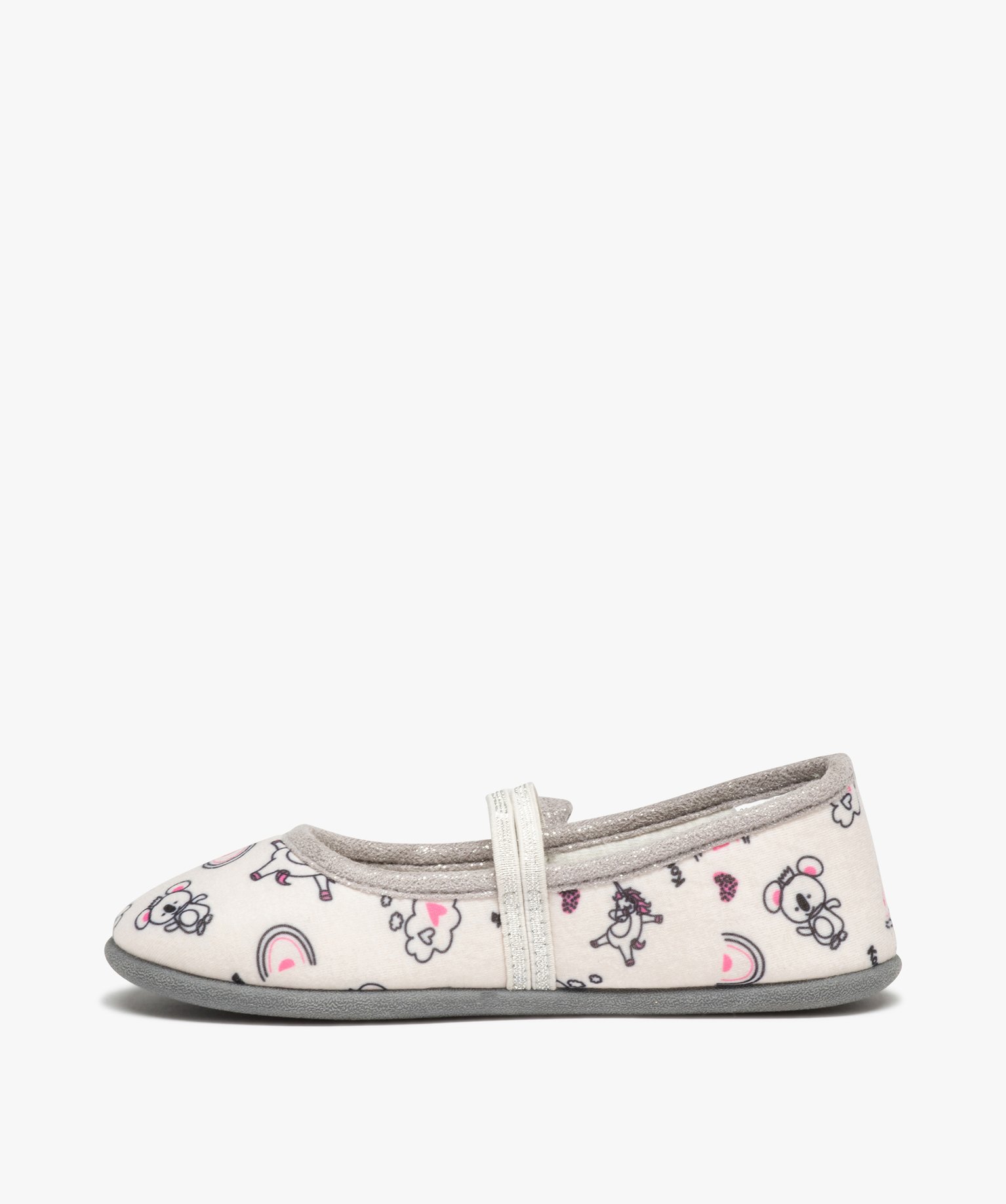 Chaussons fille ballerines imprimées à bride élastiquée gris | GEMO