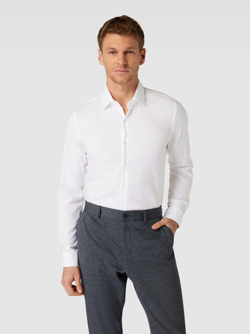 Slim Fit Business-Hemd in unifarbenem Design Modell 'Bari' in weiß