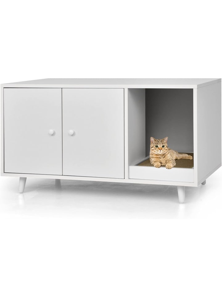 COSTWAY Katzenschrank mit Kratzbrett in Weiß günstig kaufen 50 cm