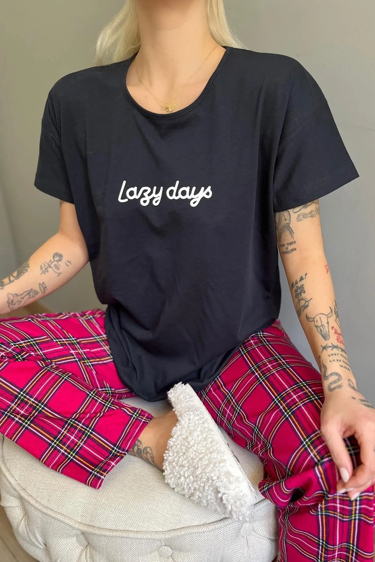 Pijamaevi  Lazy Days Kurzarm-Mutter-Tochter-Familienpyjama – Damen-Set