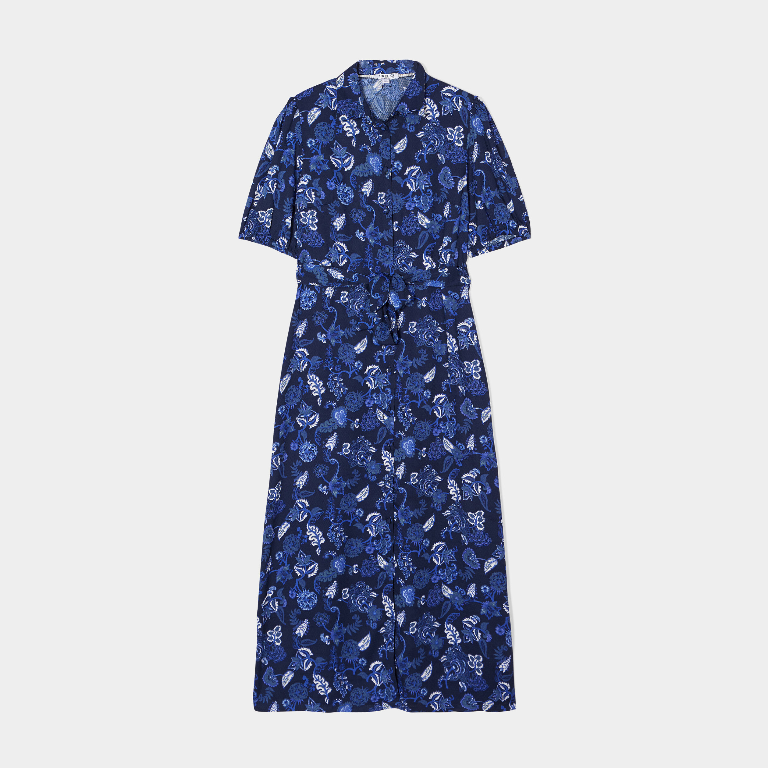 Robe longue chemise ceinturée Creeks bleu marine femme | La Halle