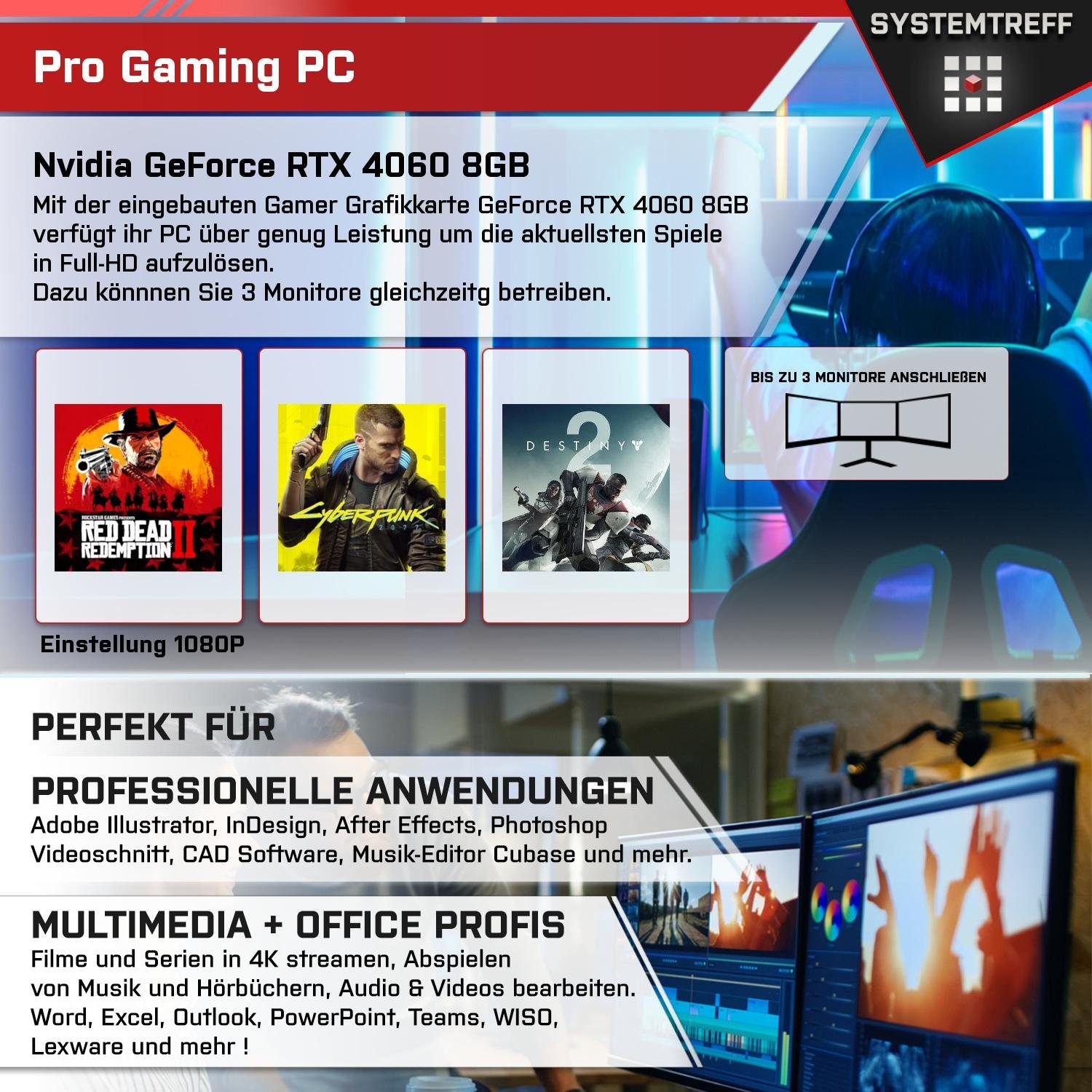 SYSTEMTREFF Gaming-PC (AMD Ryzen 7 5800X, GeForce RTX 4060, 32 GB RAM, 1000 GB SSD, Luftkühlung, Windows 11, WLAN)