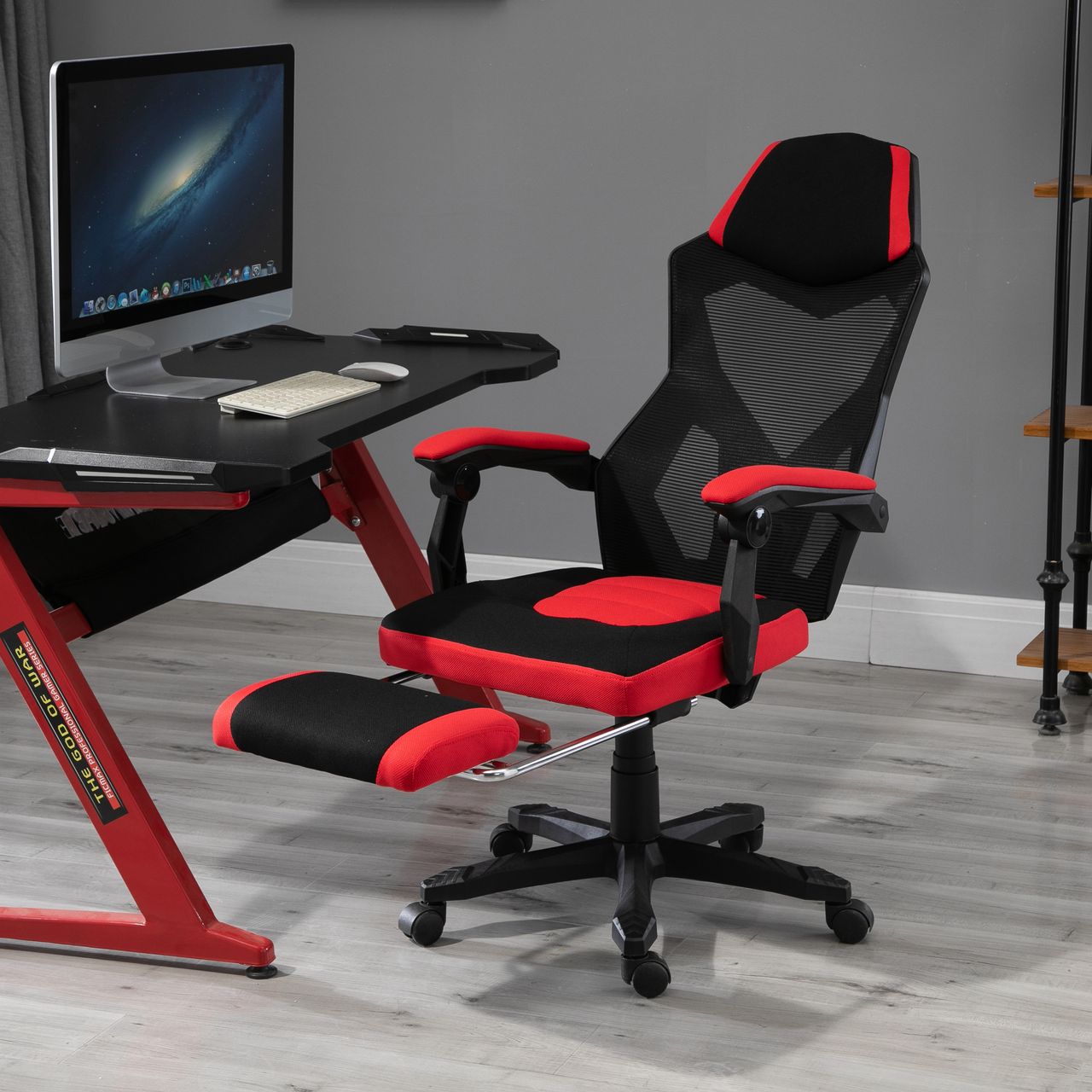 Vinsetto Ergonomischer Bürostuhl Gaming Stuhl Drehstuhl mit Fußstütze Schwarz