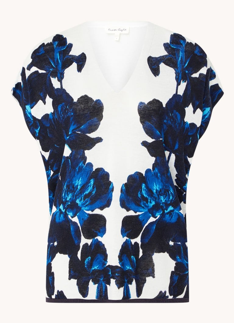Phase Eight Mia fine-knit top in linen blend with floral print