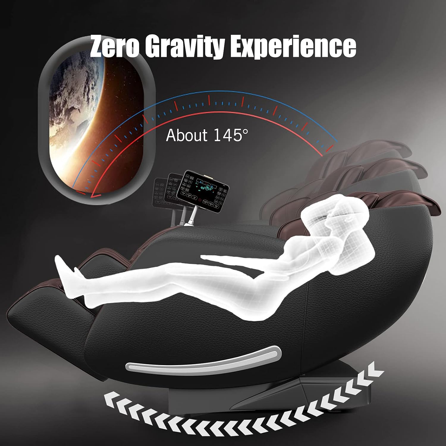 Real Relax Massage Chair, Full Body Zero Gravity SL-Track Shiatsu Massage Recliner Chair with Heat Body Scan Bluetooth Foot Roller APP Control, Favor-06 Brown