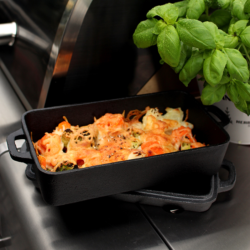 Allgrill Gusseisen Casserole 16x11x4cm, Deckel 16x11x2cm, robust, langlebig
