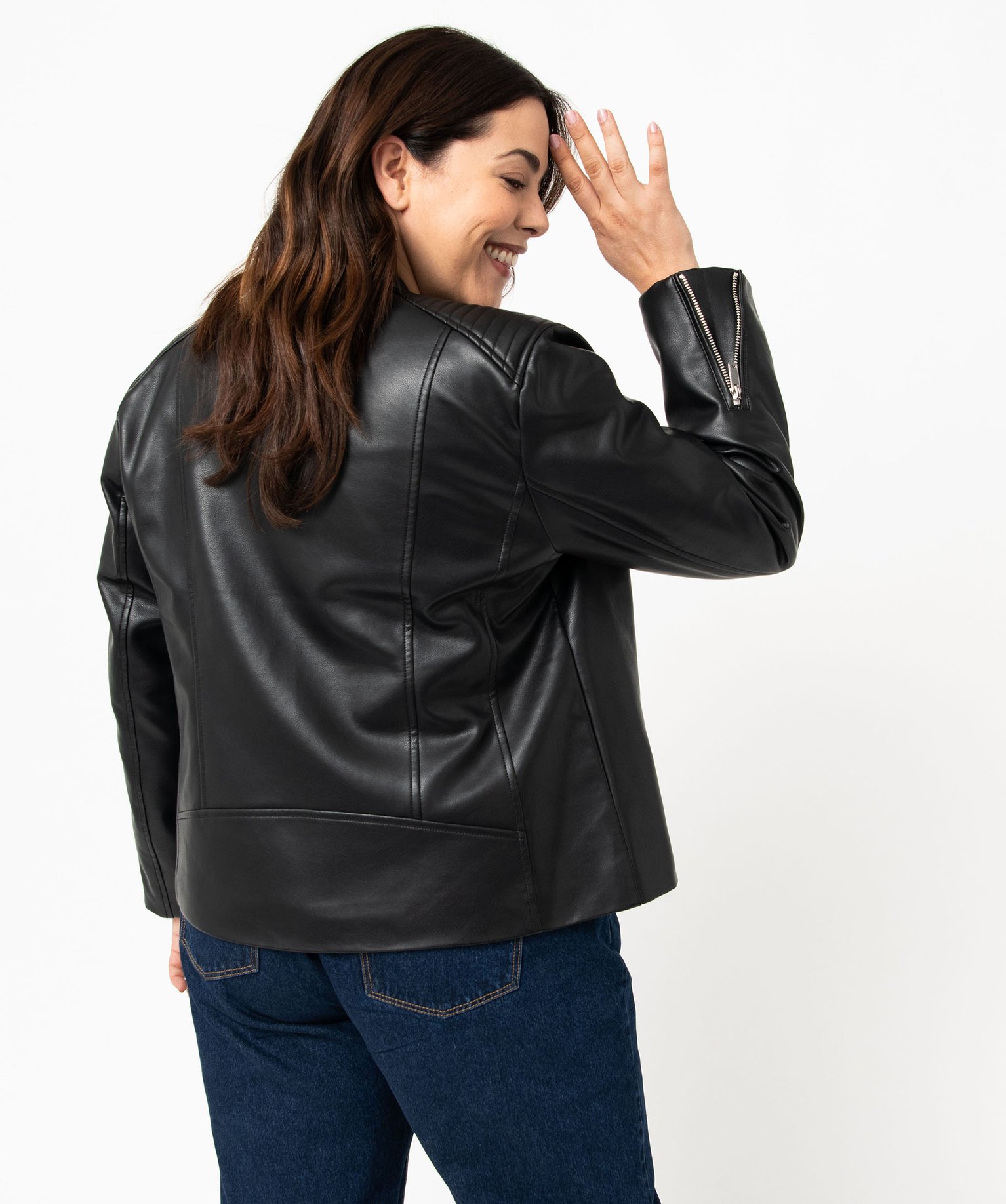 Blouson femme grande taille style biker noir | GEMO
