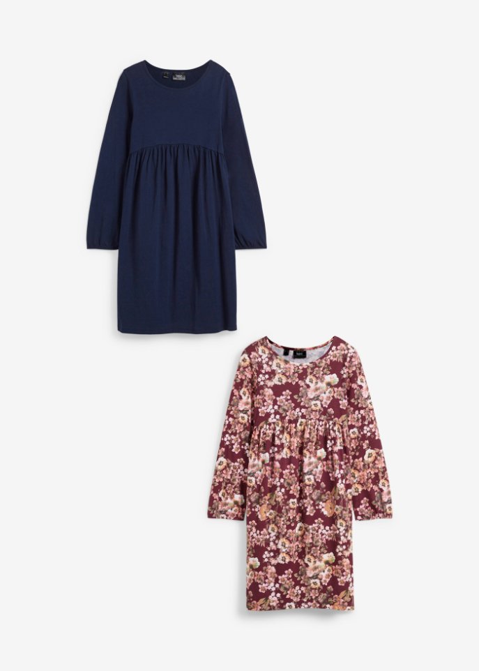Mädchen Jerseykleid mit Blumendruck (2er Pack)