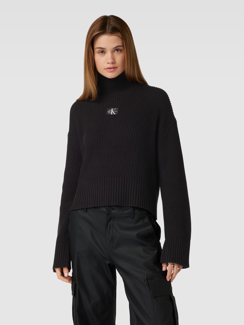 Strickpullover mit Label-Patch in black