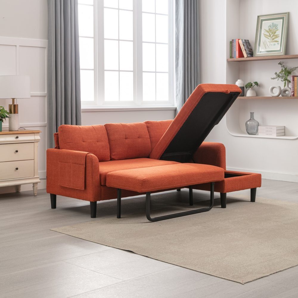 BlingBin Ecksofa Couch in L-Form Sofa Eckcouch Polsterecke mit Stauraum, 1er Set 1 Teile, mit Schlaffunktion, Stauraum-Chaise, mit Hocker Couch