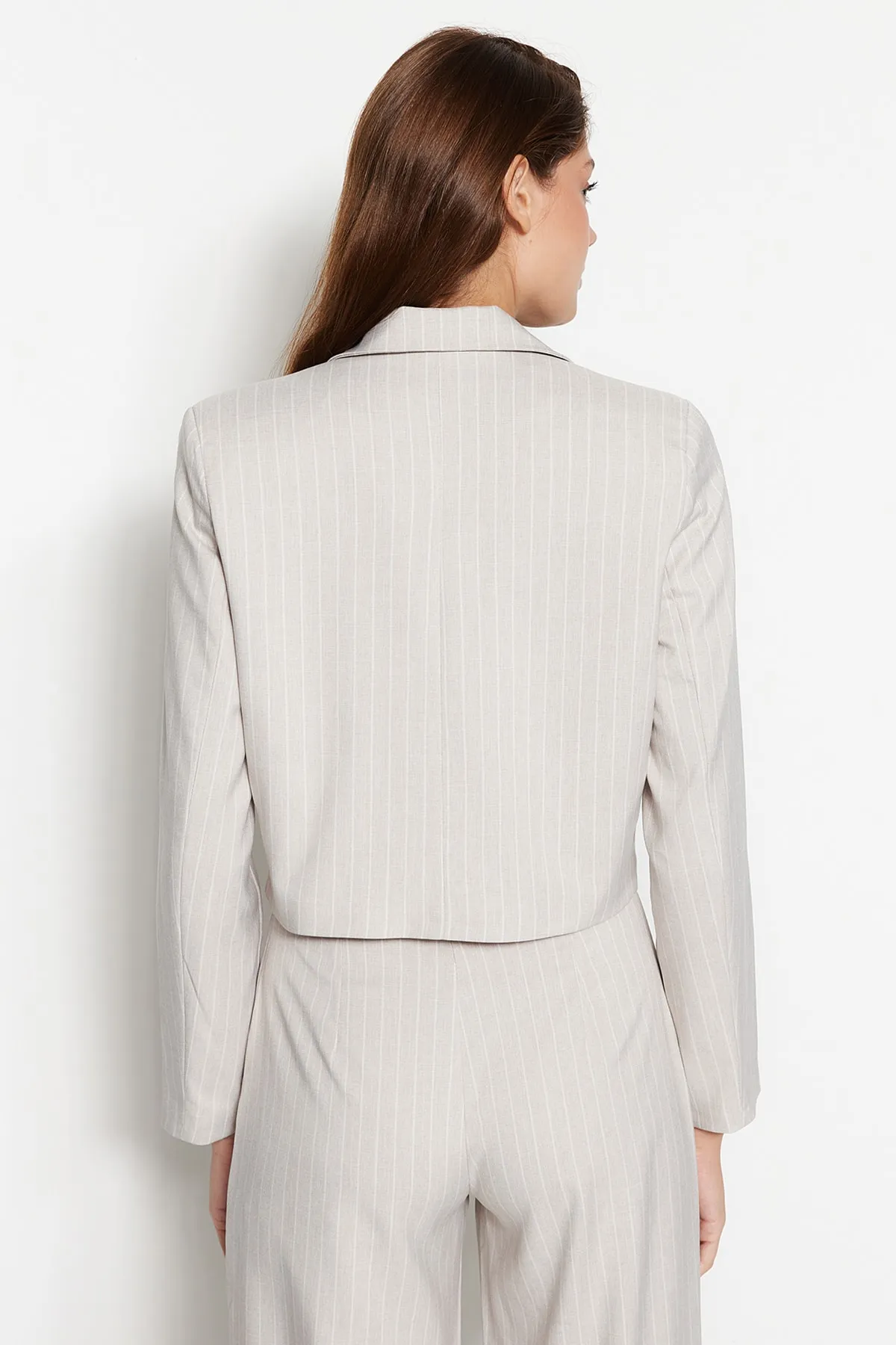 Trendyol Collection  Stone Regular Crop gewebte gestreifte Blazerjacke TWOSS23BC00029