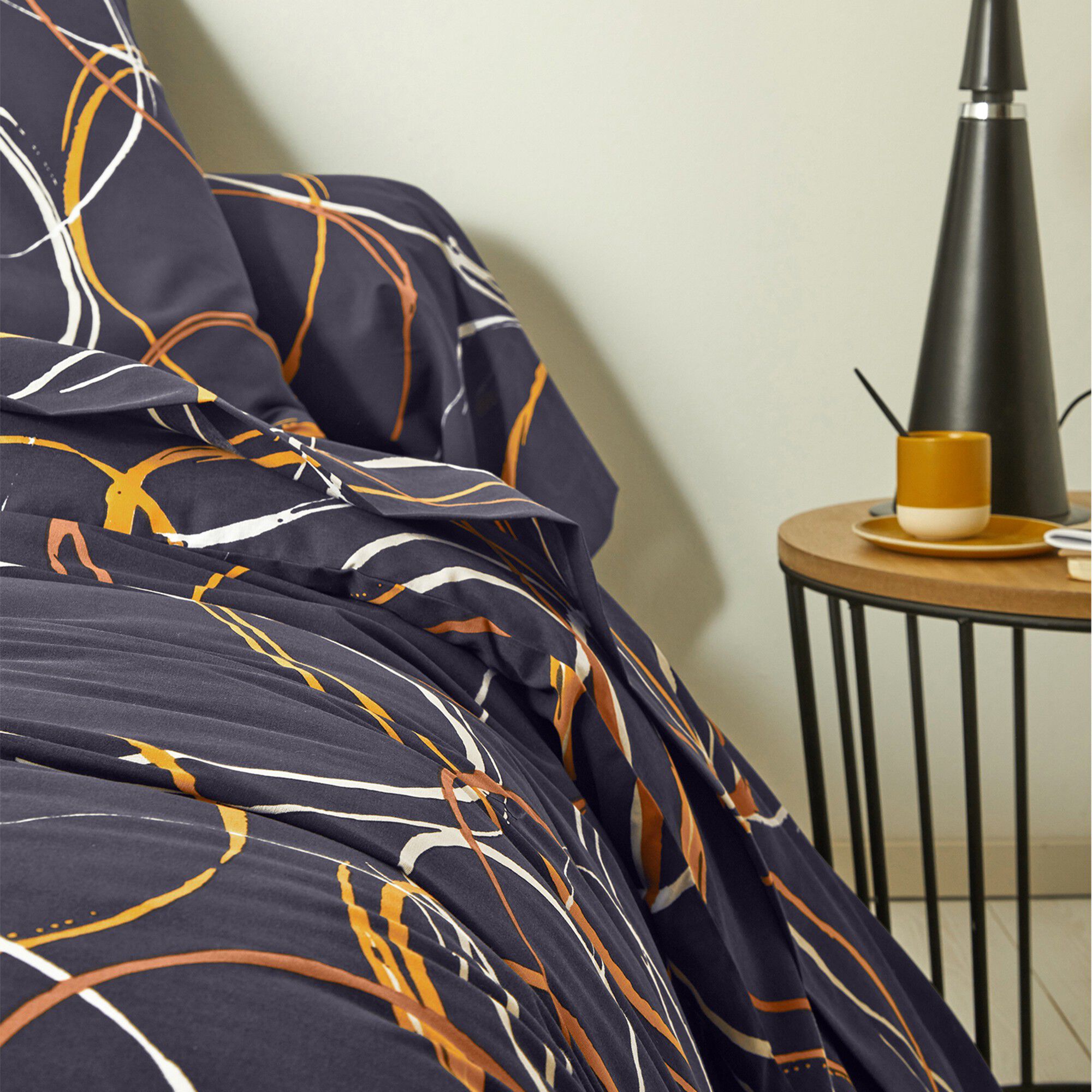Linge de lit Noémie en polyester-coton imprimé cercles