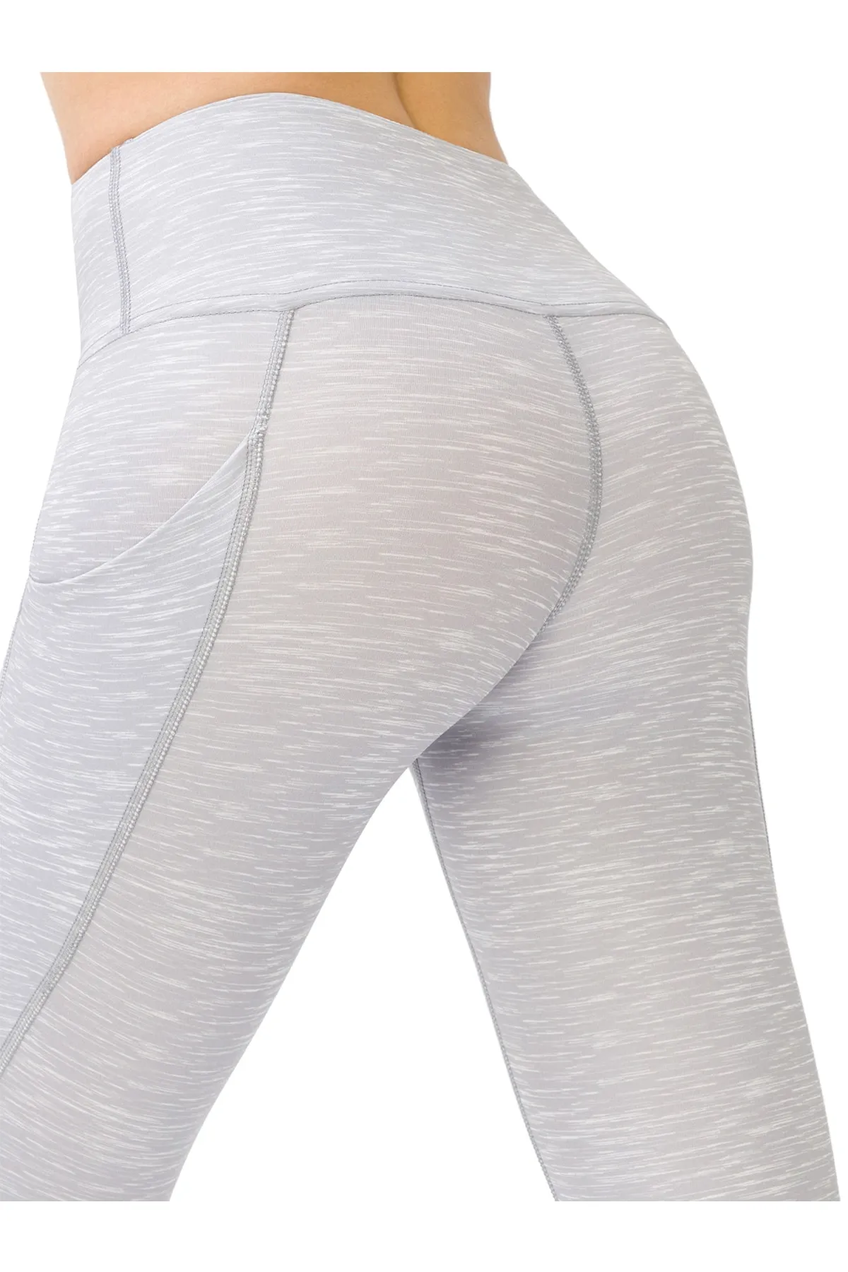 LOS OJOS  Damen-Sportstrumpfhose in Melange-Grau mit hoher Taille und doppelter Tasche