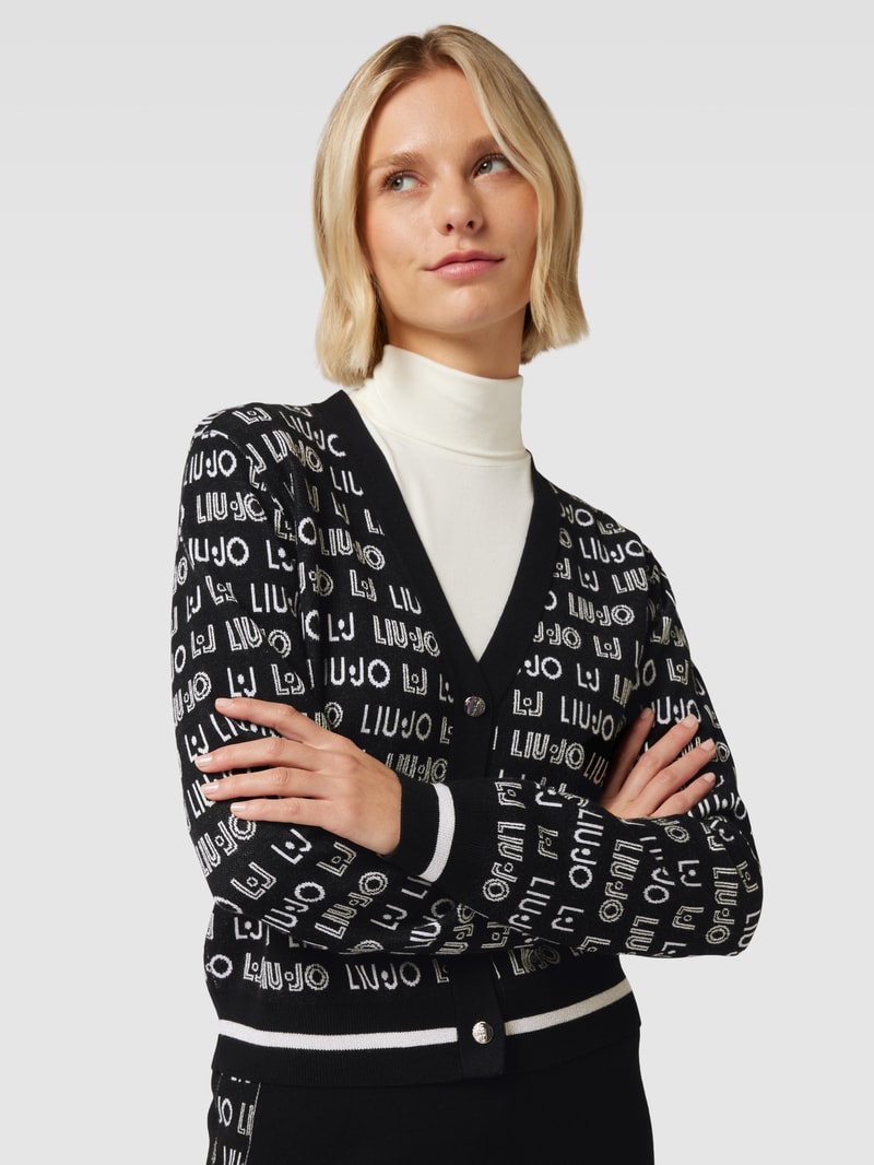 Cardigan mit Label-Muster in schwarz