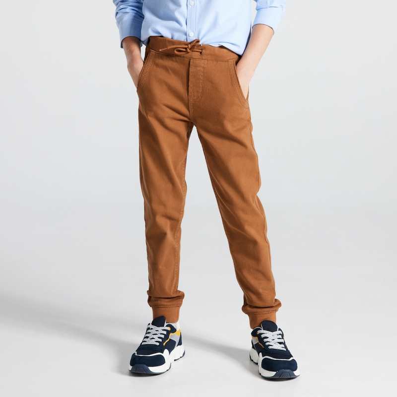 Jogpant uni en toile stretch marron garçon