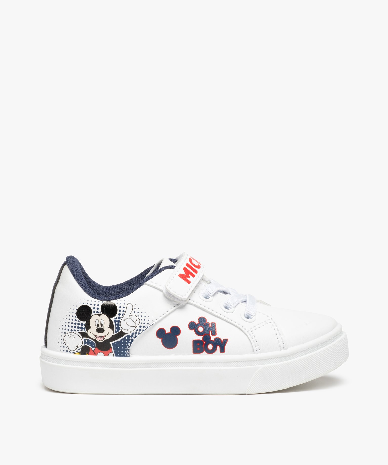 Baskets Garçon imprimées à lacets et scratch – Mickey blanc | GEMO