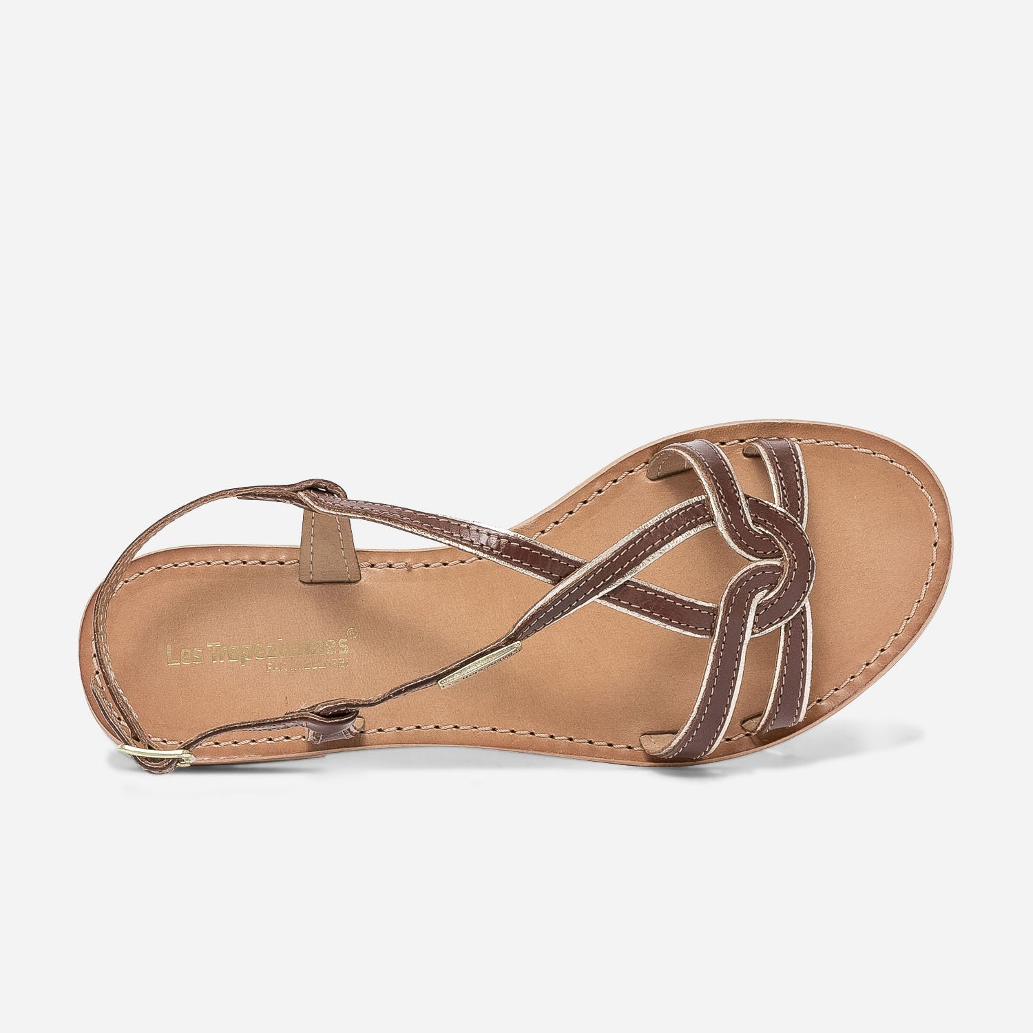 Sandale LES TROPEZIENNES par M.Belarbi cognac et or en cuir
