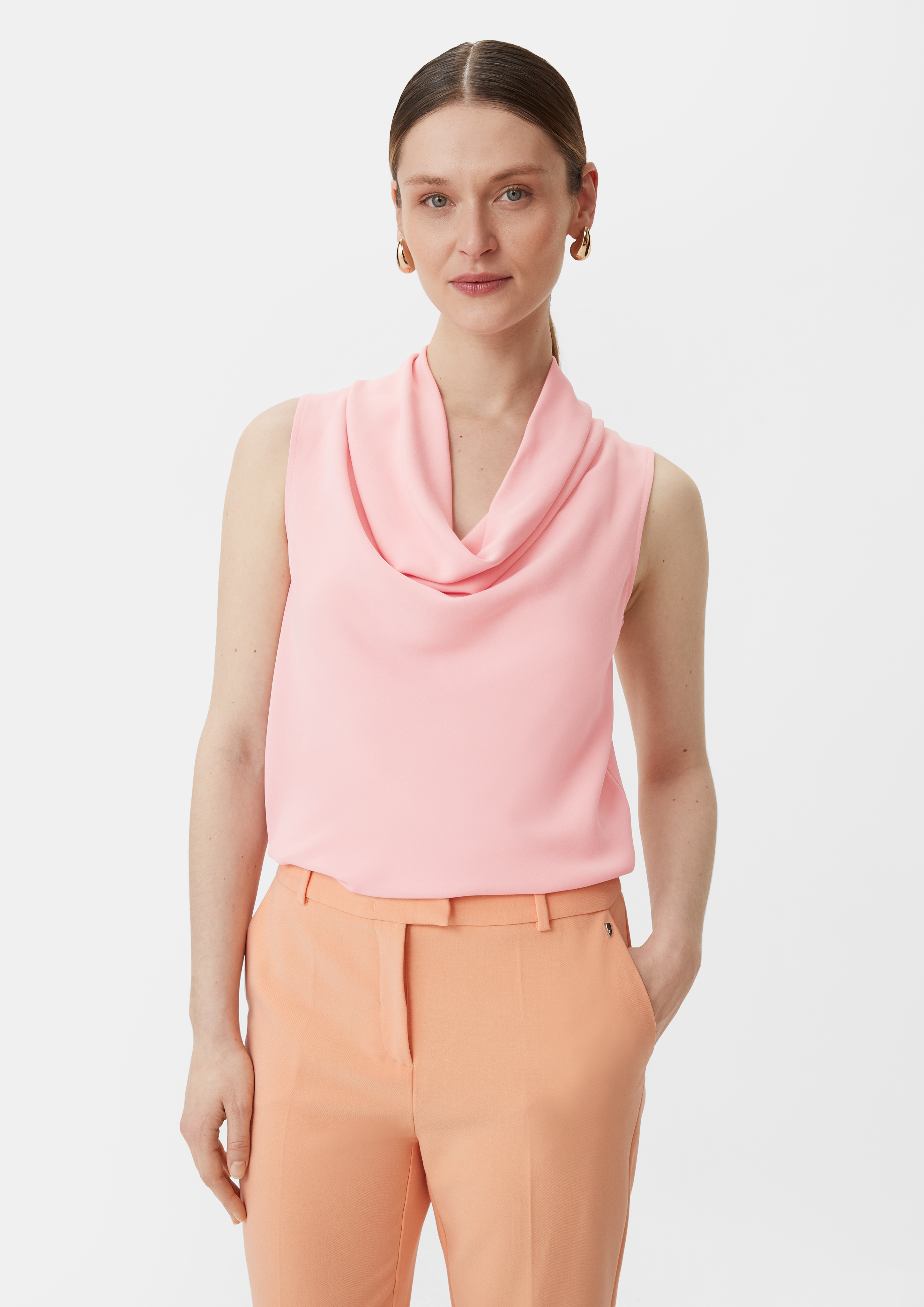 Crêpeshirt mit Wasserfall-Ausschnitt - rosa