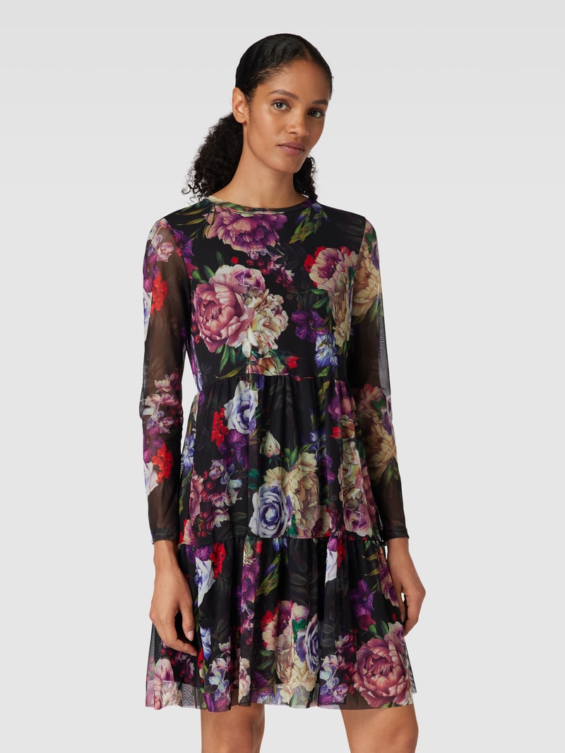 Knielanges Kleid mit floralem Muster in schwarz