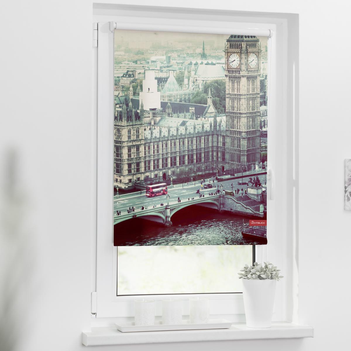 Lichtblick Rollo Klemmfix, ohne Bohren, blickdicht, London Westminster - Grau, 90 x 150 cm (B x L)