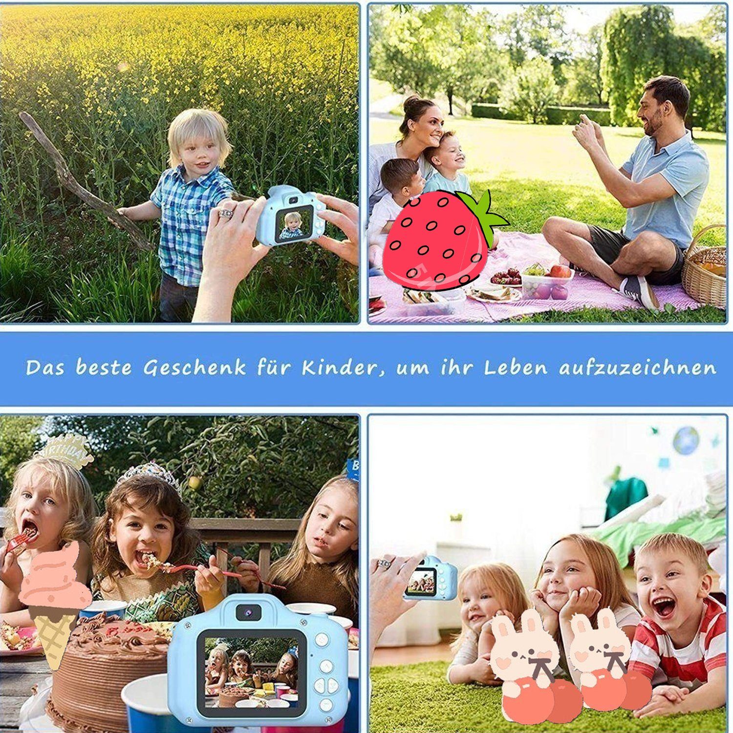 Tadow Kinder Kamera,mit 2.0-Zoll,Cartoon-Aufkleber,1080P HD 32GB,USB Sofortbildkamera