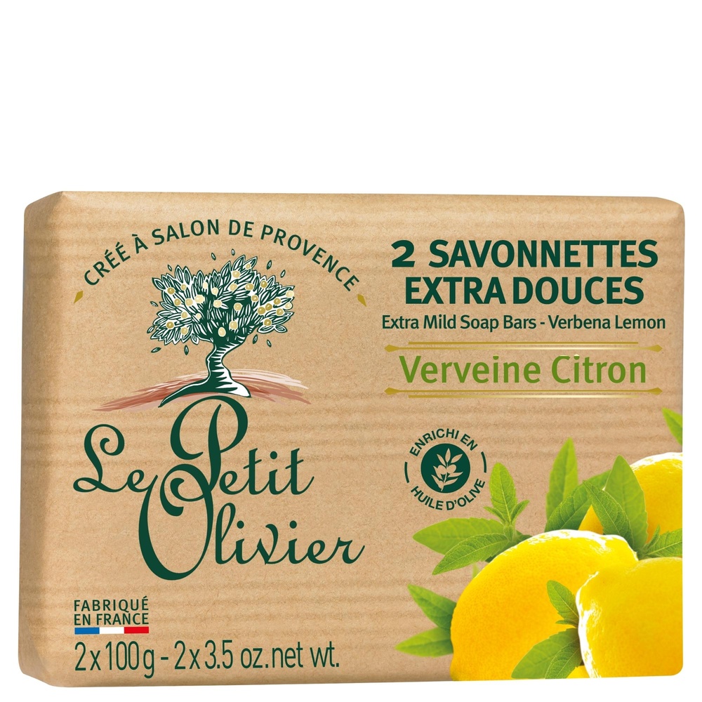 le petit olivier 2 Savonnettes Extra Douces Verveine Citron Savon Solide Extra Doux