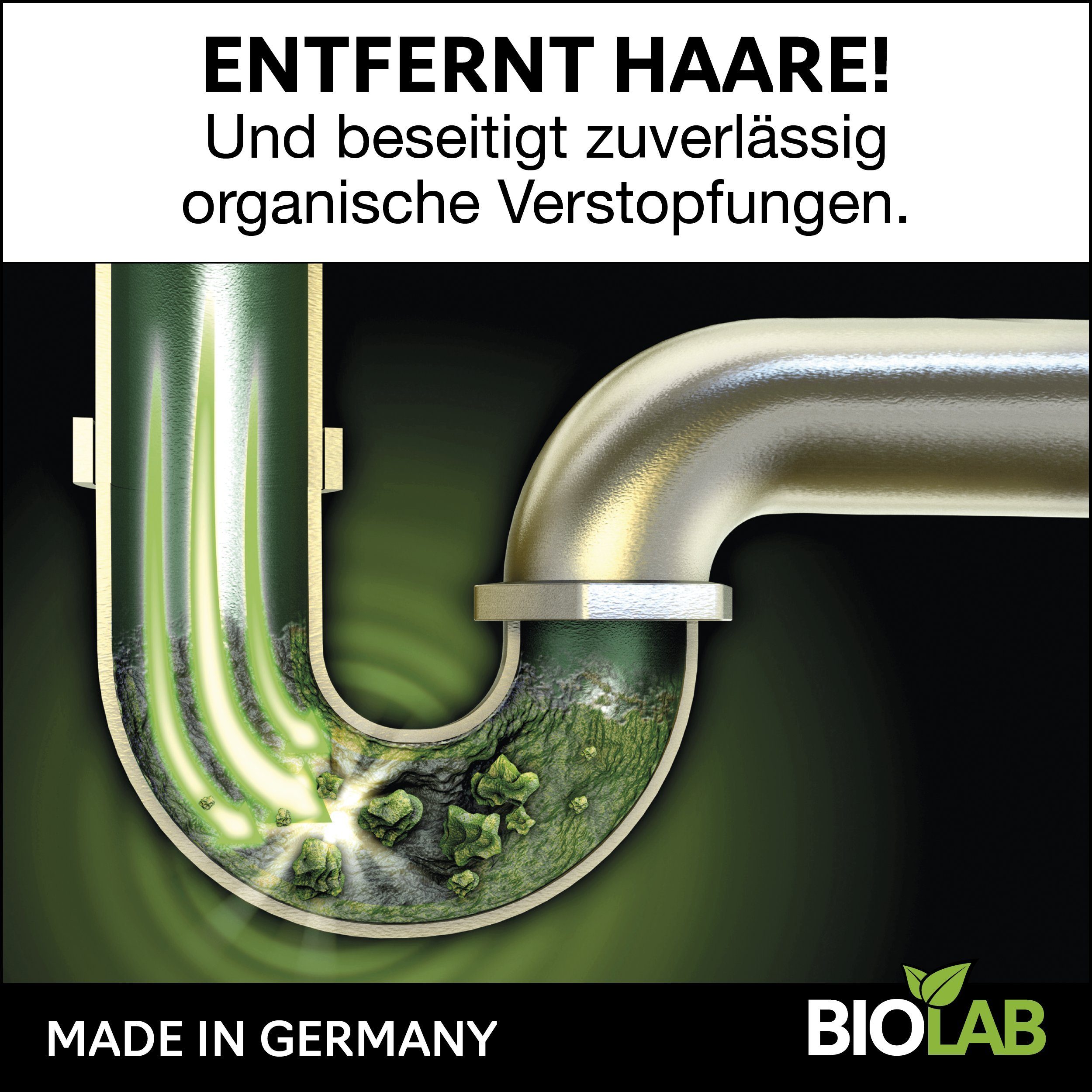 BIOLAB Abflussreiniger Rohrreiniger (mit Haarweg Formel, [1-St. 1000 ml reichen für bis zu 10 Anwendungen)