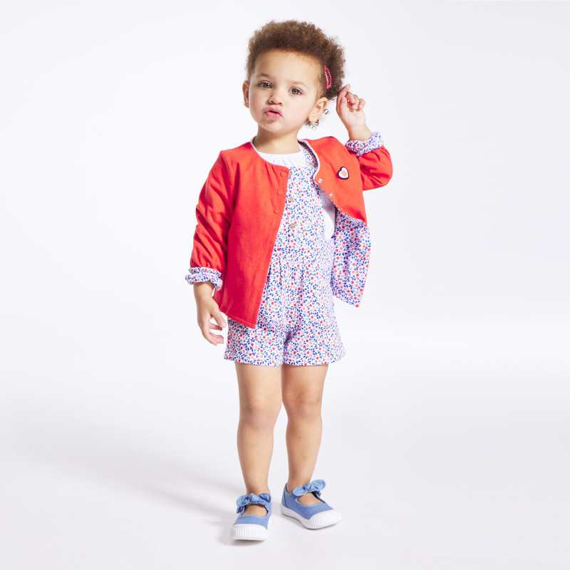 Gilet réversible fleuri rouge bébé fille
