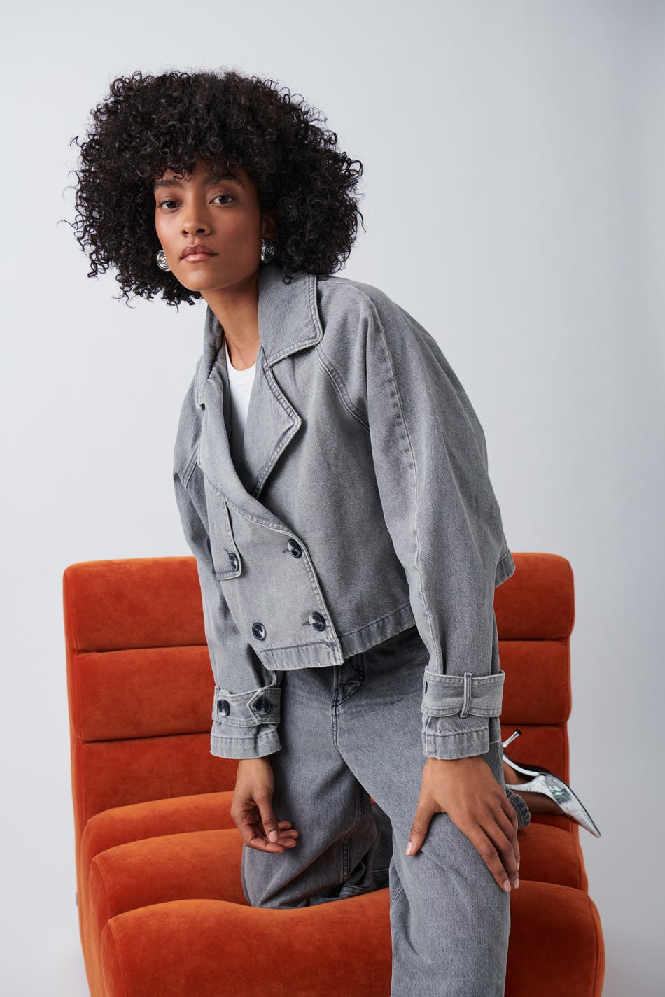 Denim short trench coat