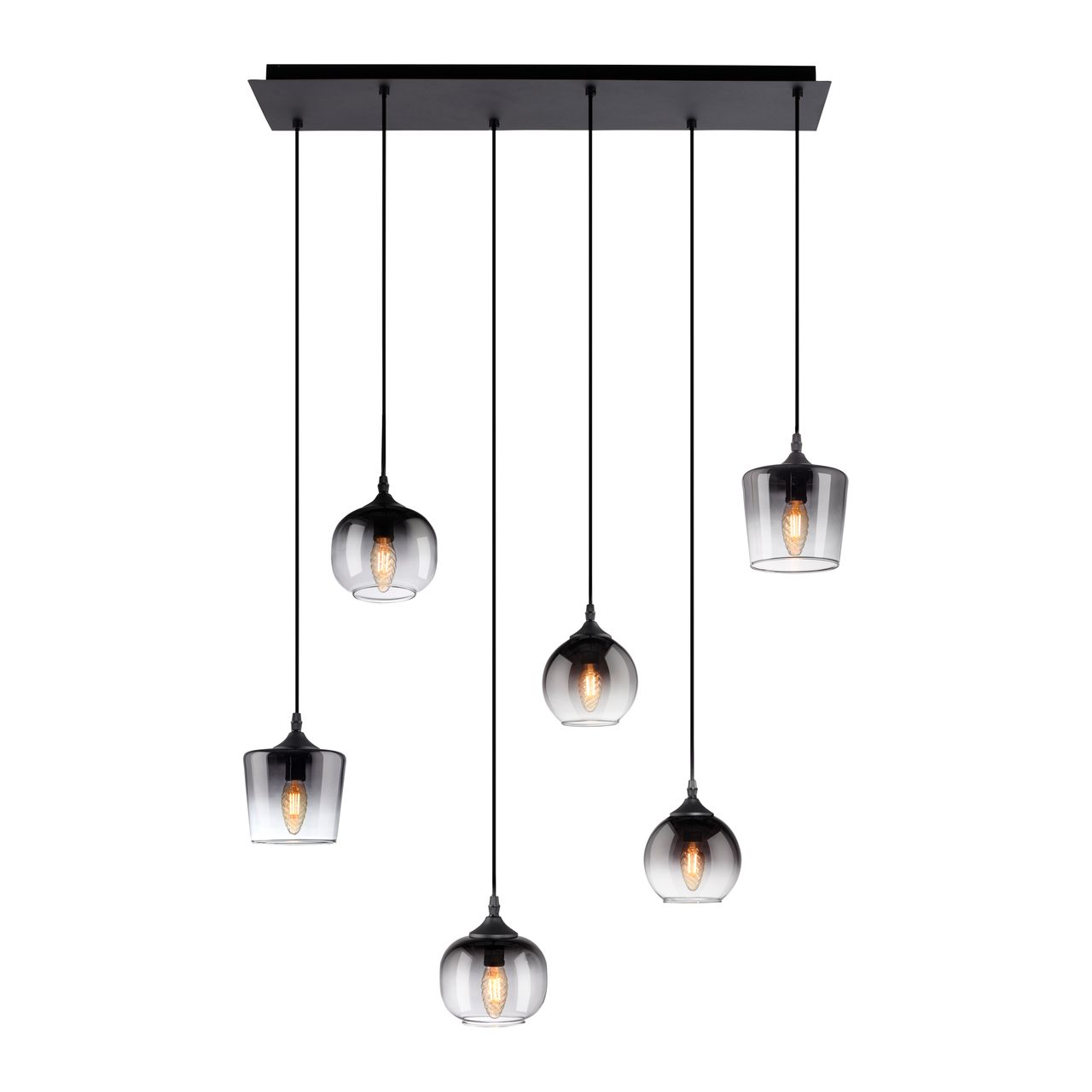 JUST LIGHT Pendelleuchte GREEN ZEA, 6x E14/25 Watt max., rauchfarbene Gläser, Schwarz