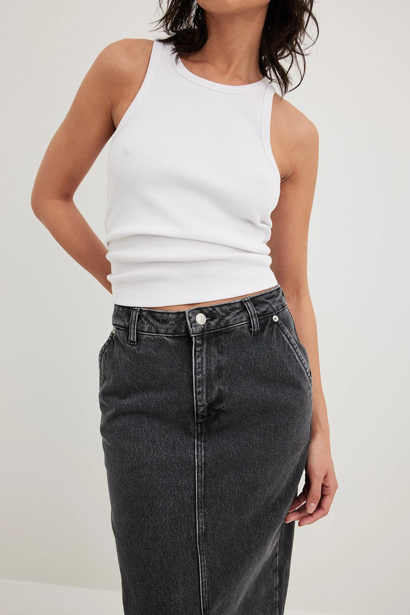 Jeans-Maxirock mit Schlitzdetail