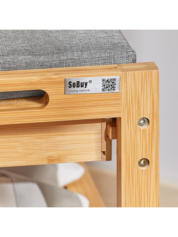 SoBuy Schuhbank in natur und grau - (B)55 x (H)46 x (T)30 cm günstig kaufen onesize