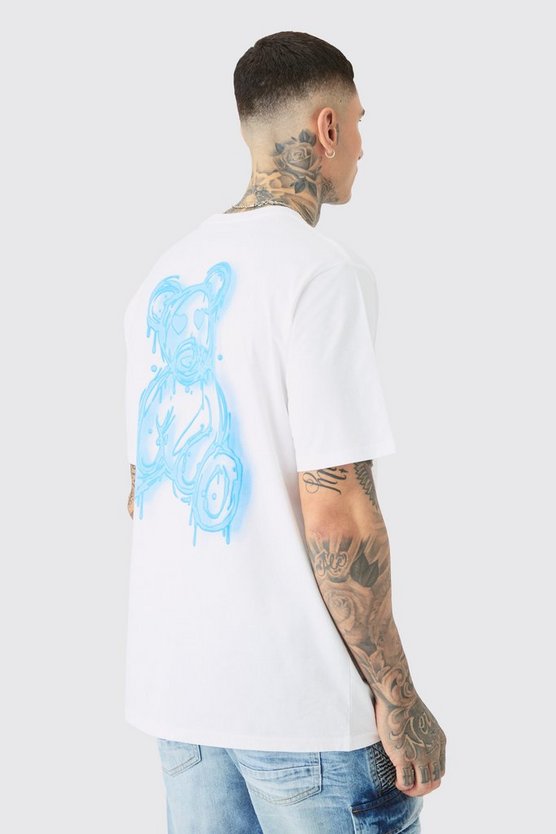 Tall weißes T-Shirt mit Drippy Teddy Print