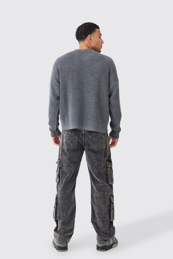 Kastiger gerippter Rundhals-Pullover