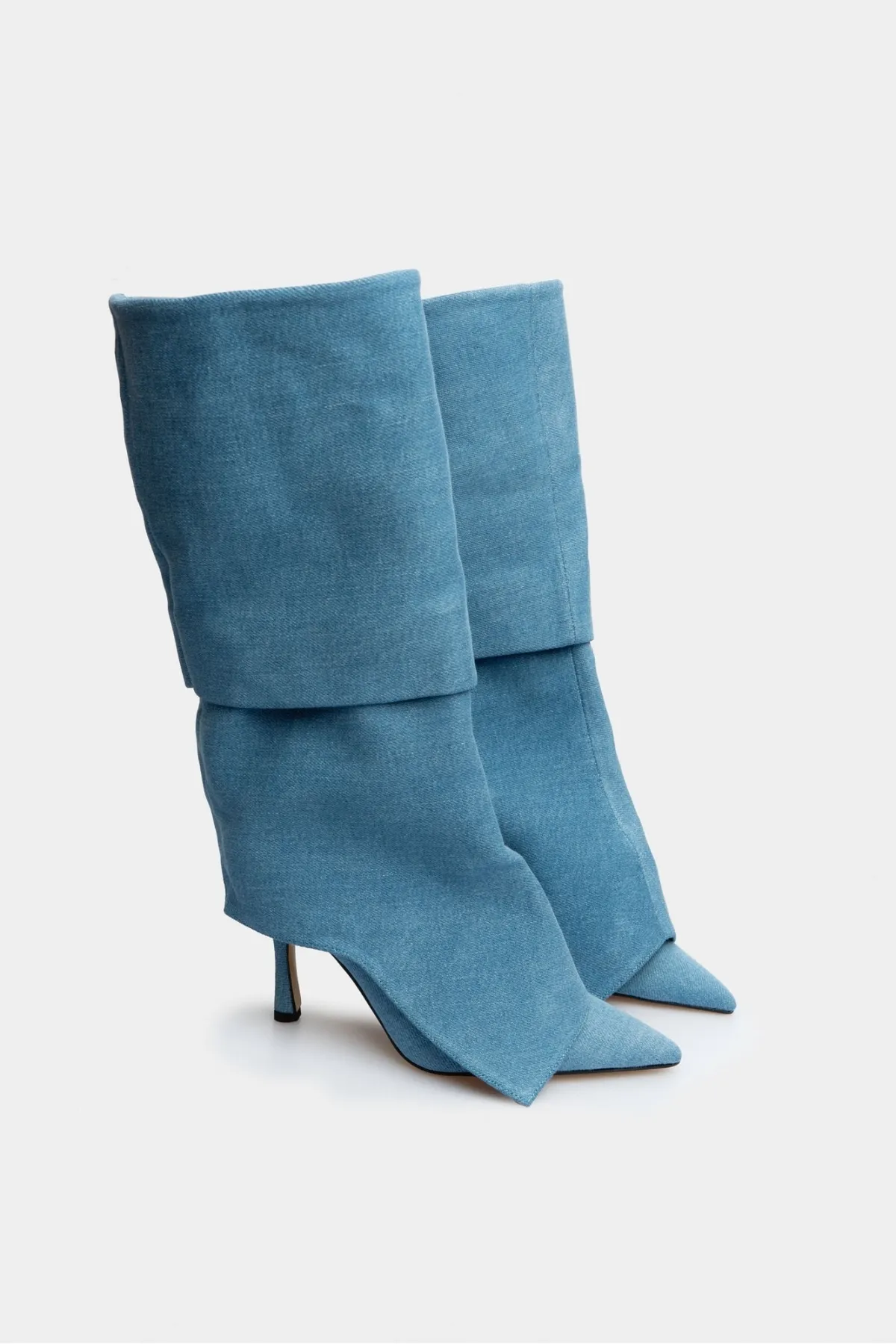 NİŞANTAŞI SHOES  Arline Damen-Stiefel mit Absatz in Denim-Farbe mit spitzer Zehenpartie