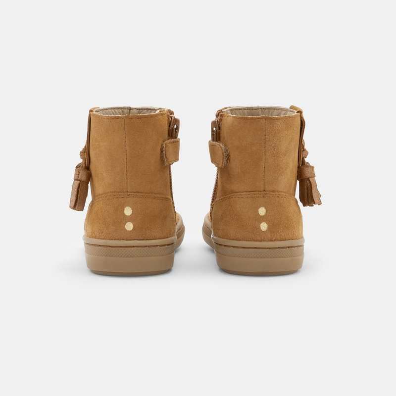 Boots en cuir avec pompons beige bébé fille