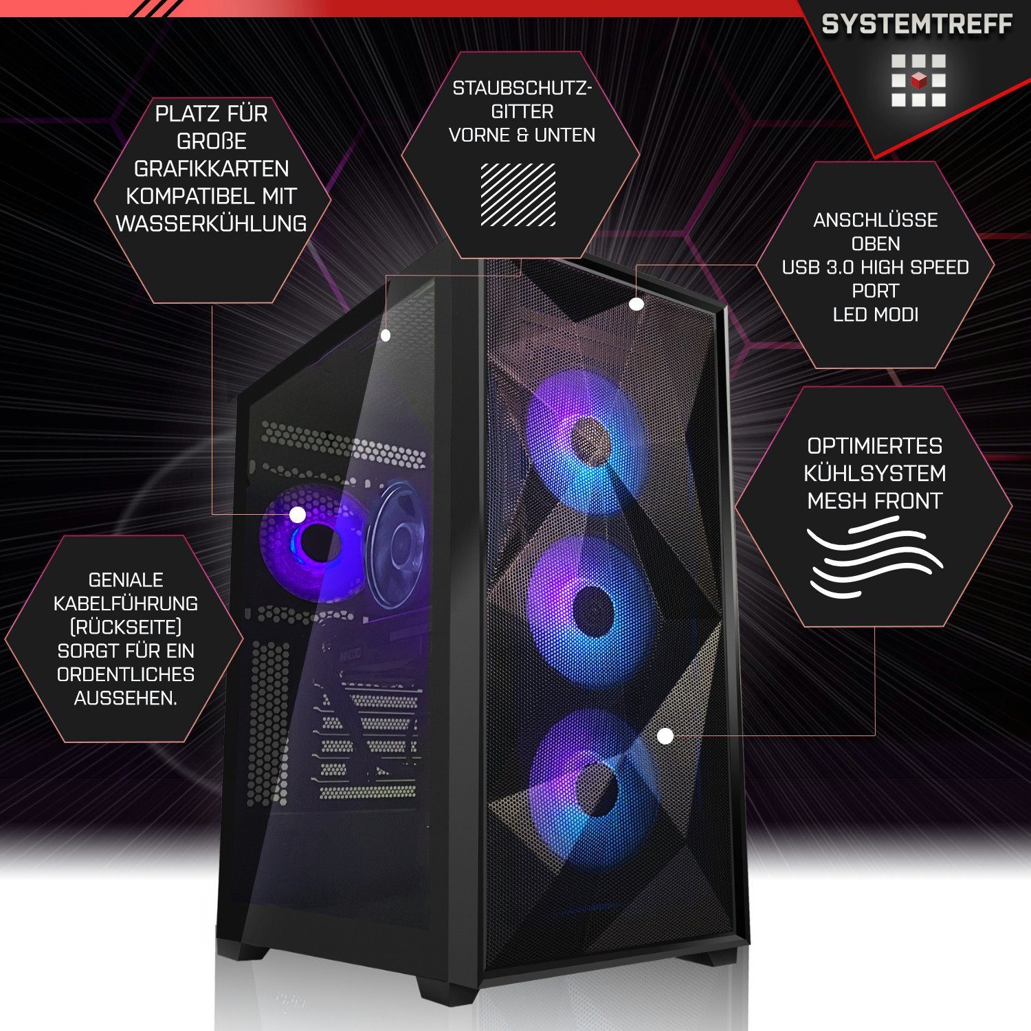 SYSTEMTREFF Gaming-PC (AMD Ryzen 7 7800X3D, Radeon RX 7800 XT, 32 GB RAM, 1000 GB SSD, Luftkühlung, Windows 11, WLAN)