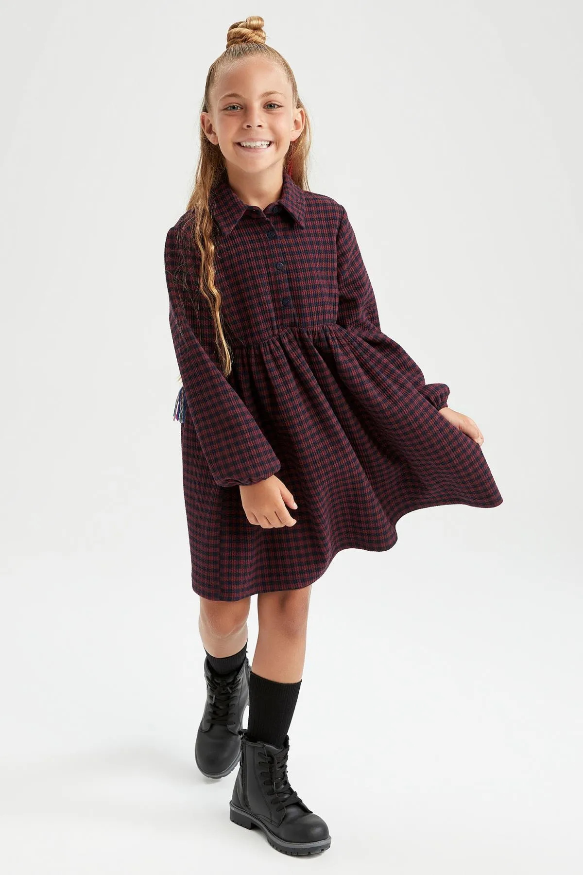 DeFacto  Kariertes Langarmkleid mit Polokragen für Mädchen