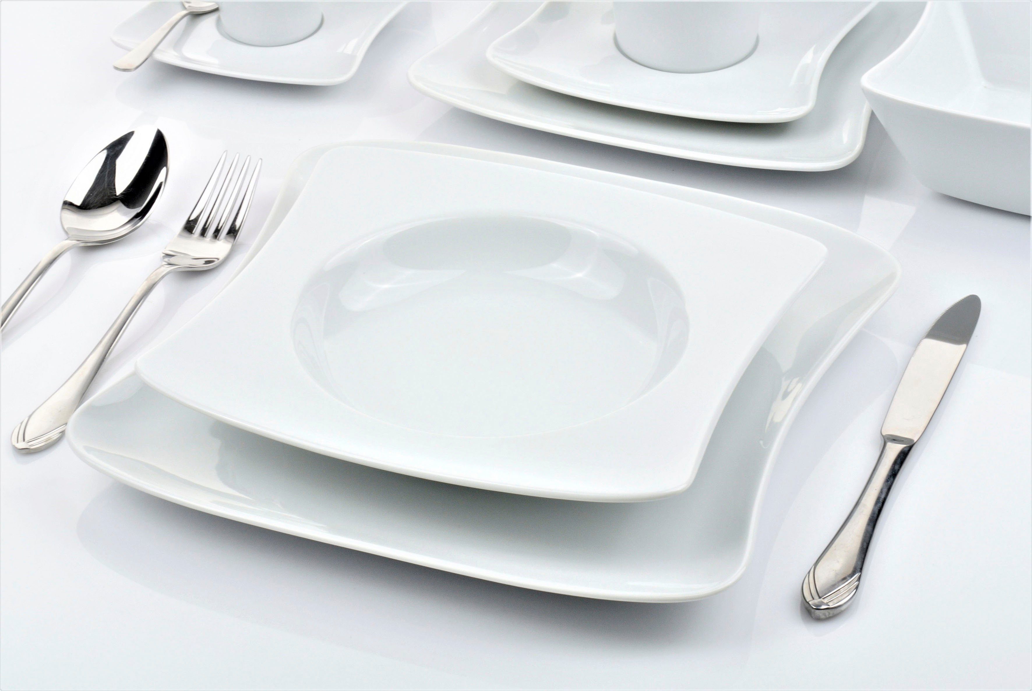 Retsch Arzberg Tafelservice Geschirr-Set SANDY (12-tlg), 6 Personen, Porzellan, Teller Set, weiß, Made in Germany, 12 Teile, für 6 Personen